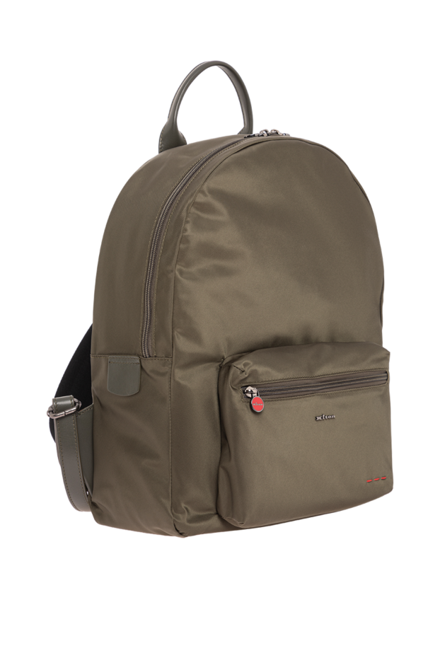 Kiton men's khaki-colored textile backpack with leather handles 195839 - photo 3