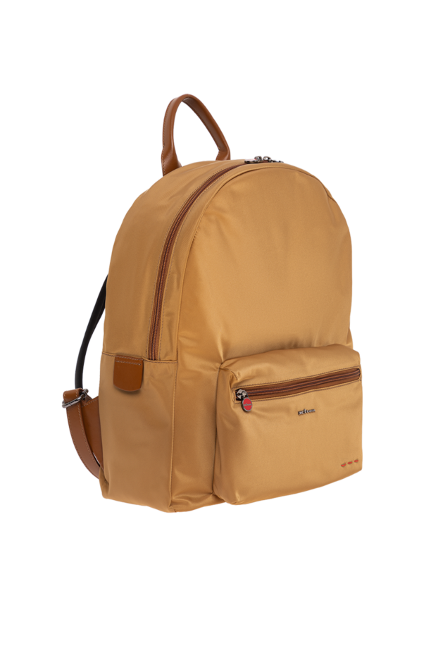 Kiton mustard textile backpack with leather trim and red embroidery 195840 - photo 3
