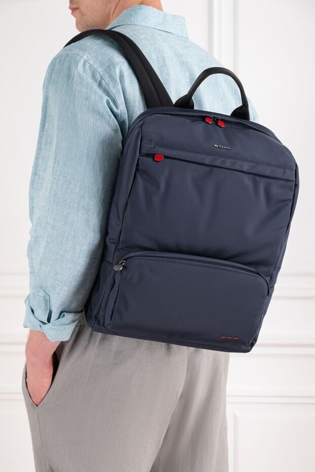 Kiton a dark blue textile backpack with a top textile handle and scarlet pullers 195841 - photo 2
