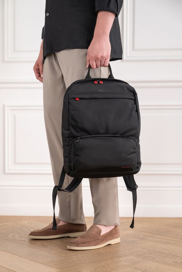Kiton black textile backpack with a top textile handle and scarlet pullers 195842 - photo 2