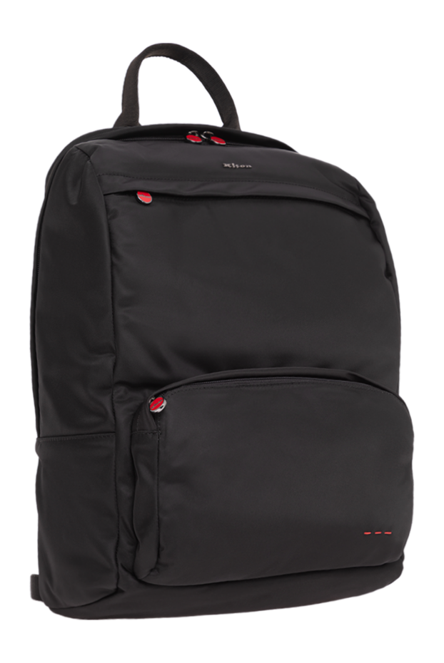 Kiton black textile backpack with a top textile handle and scarlet pullers 195842 - photo 3