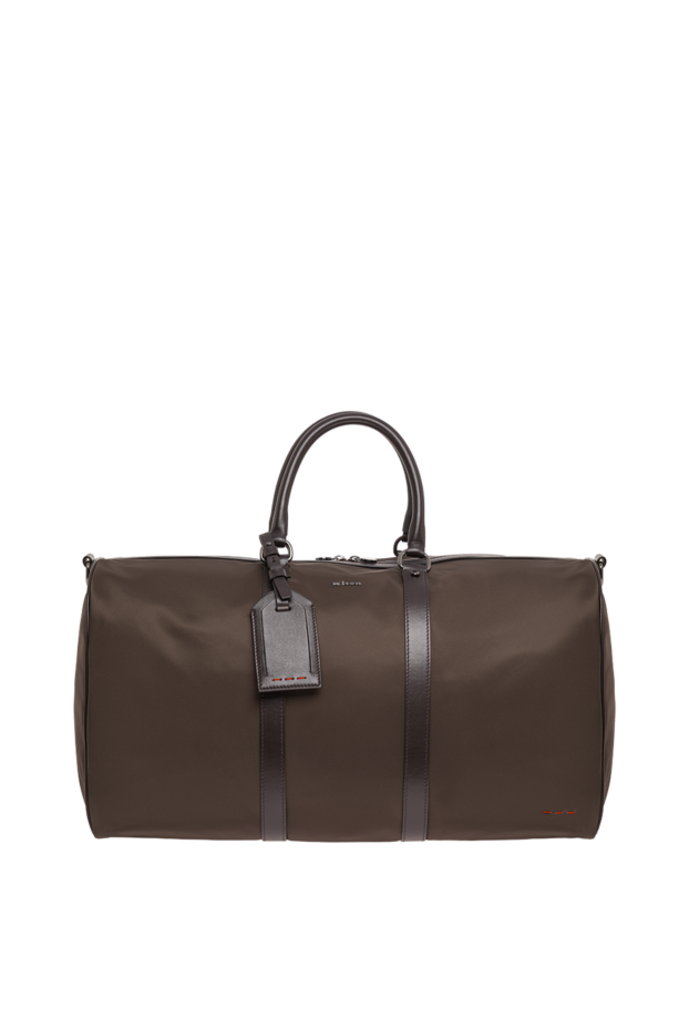 Kiton brown fabric travel bag with leather trim and red stitching 195845 - photo 1