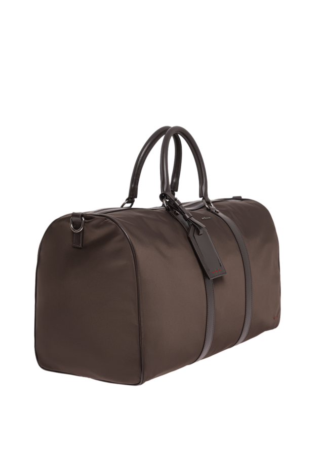 Kiton brown fabric travel bag with leather trim and red stitching 195845 - photo 3