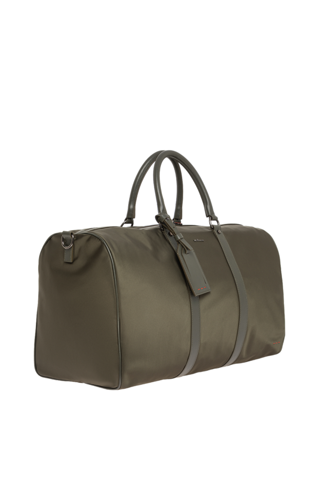 Kiton green textile travel bag with leather trim and red stitching 195846 - photo 3