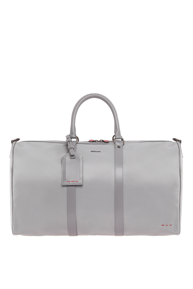 Kiton gray fabric travel bag with leather trim and red stitching 195847 - photo 1