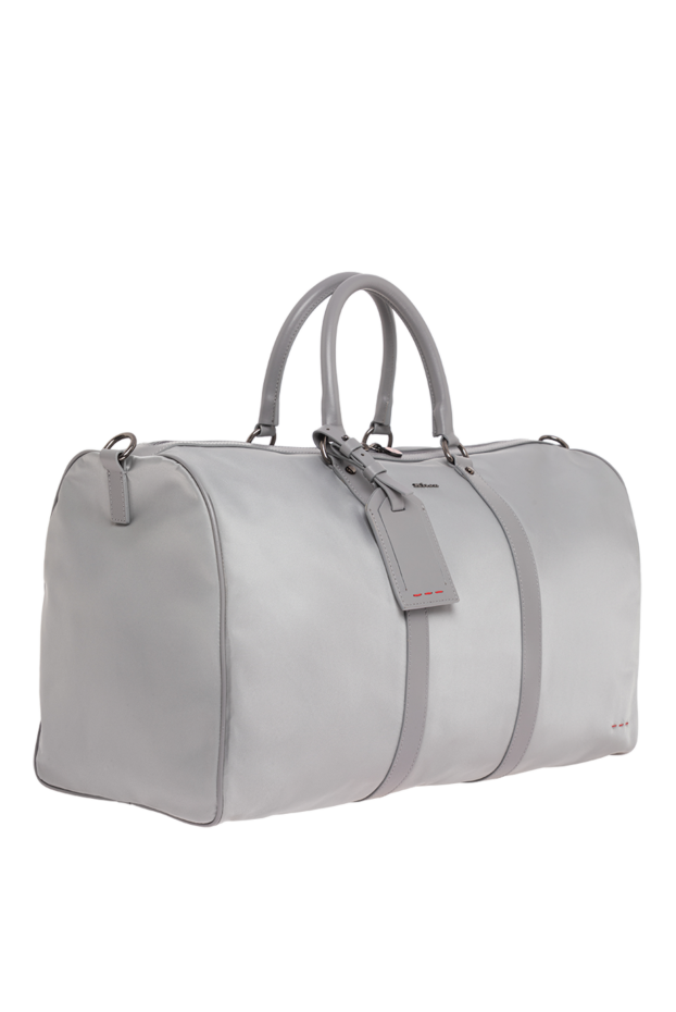 Kiton gray fabric travel bag with leather trim and red stitching 195847 - photo 3