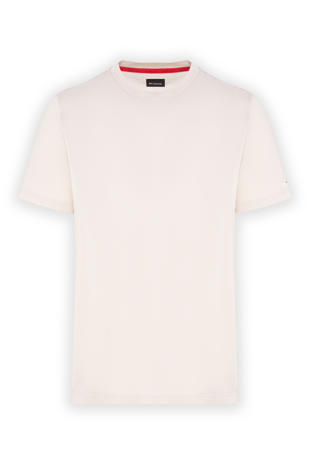 Kiton men's milk-colored cotton t-shirt with red piping 195852 - photo 1