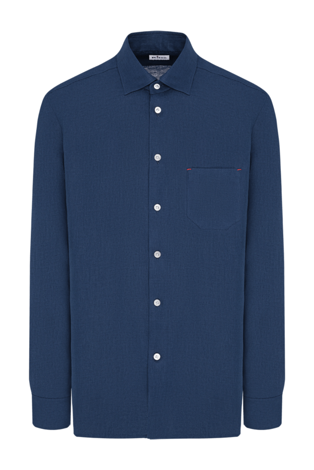 Kiton men's blue linen shirt with patch pocket and contrast stitching 195856 - photo 1
