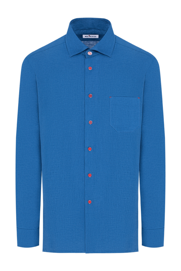 Kiton men's bright blue linen shirt with contrast branded buttons 195857 - photo 1