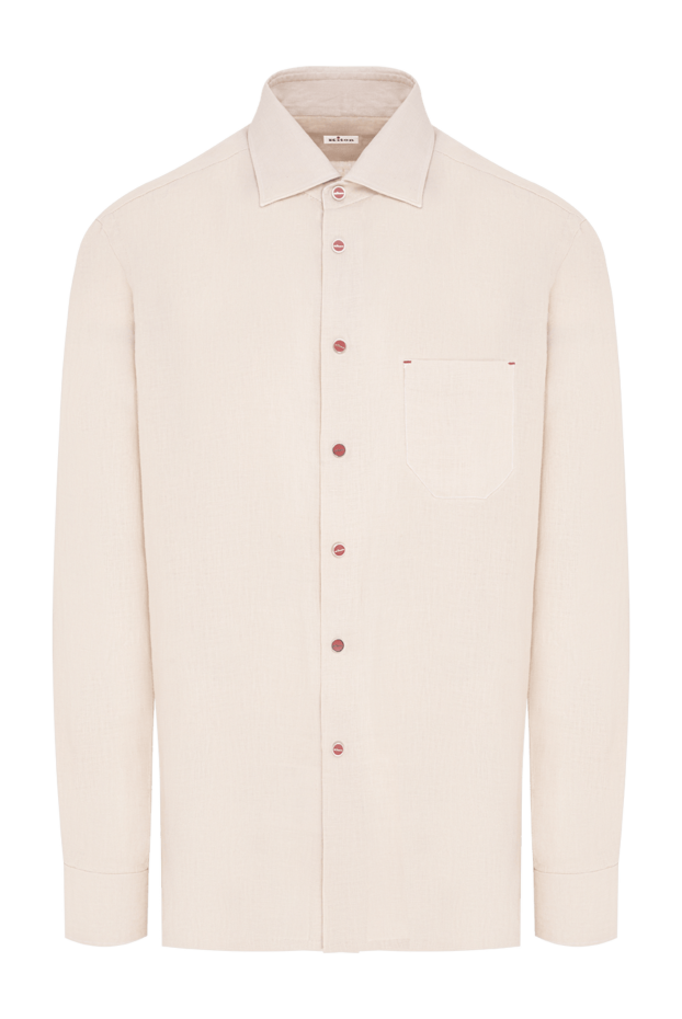Kiton men's beige linen straight-cut shirt with contrasting buttons 195858 - photo 1
