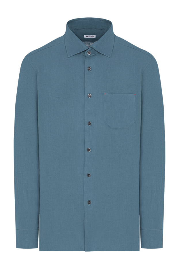 Kiton men's gray-turquoise linen straight-cut shirt with branded buttons 195859 - photo 1