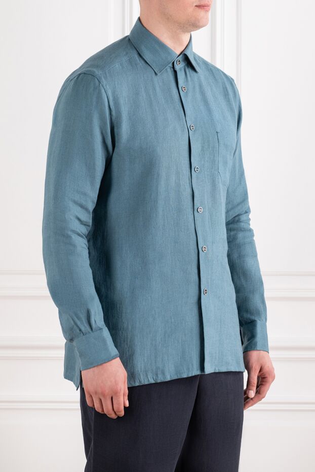 Kiton men's gray-turquoise linen straight-cut shirt with branded buttons 195859 - photo 3