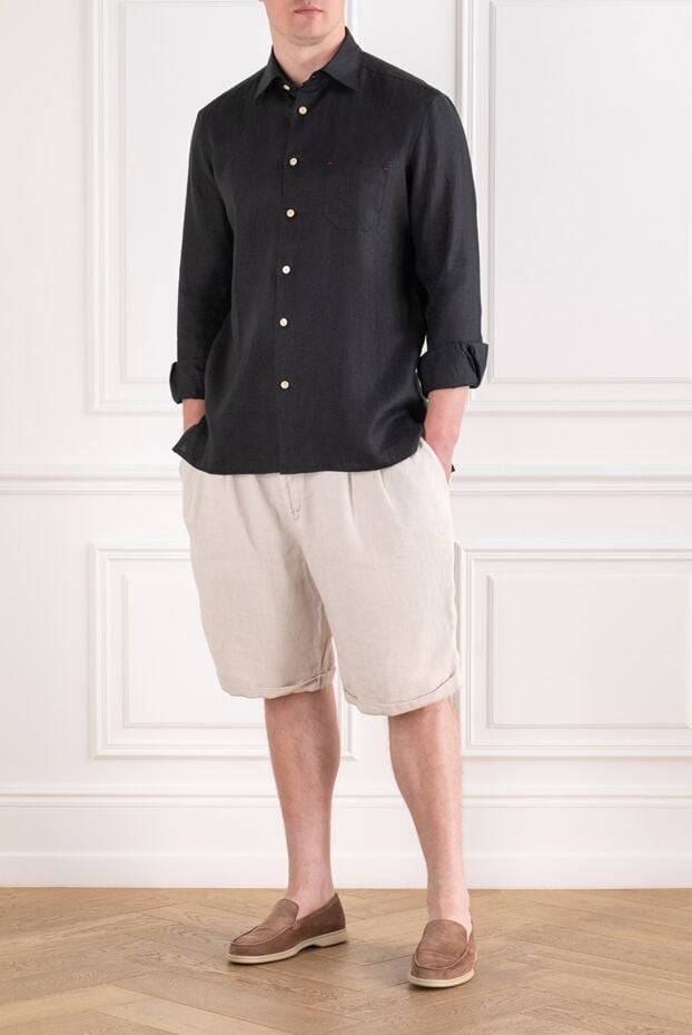 Kiton men's dark gray linen straight-fit shirt with patch pocket 195860 - photo 2