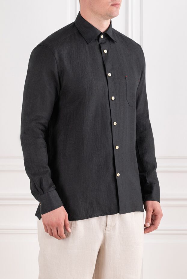 Kiton men's dark gray linen straight-fit shirt with patch pocket 195860 - photo 3