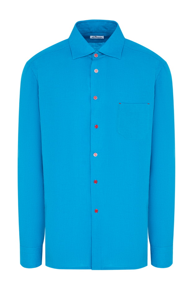 Kiton men's turquoise linen straight-fit shirt with contrast buttons 195861 - photo 1