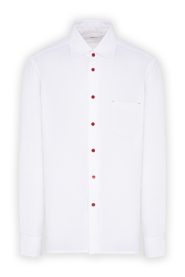 Kiton men's white linen straight-fit shirt with contrast buttons 195862 - photo 1
