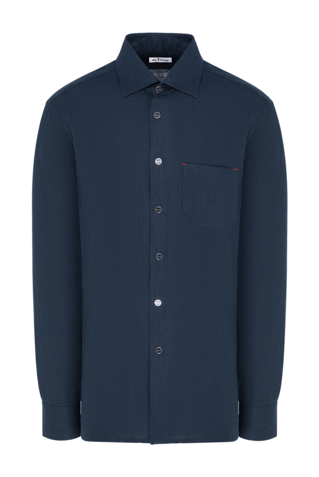 Kiton men's navy blue linen straight-leg shirt with branded buttons 195863 - photo 1