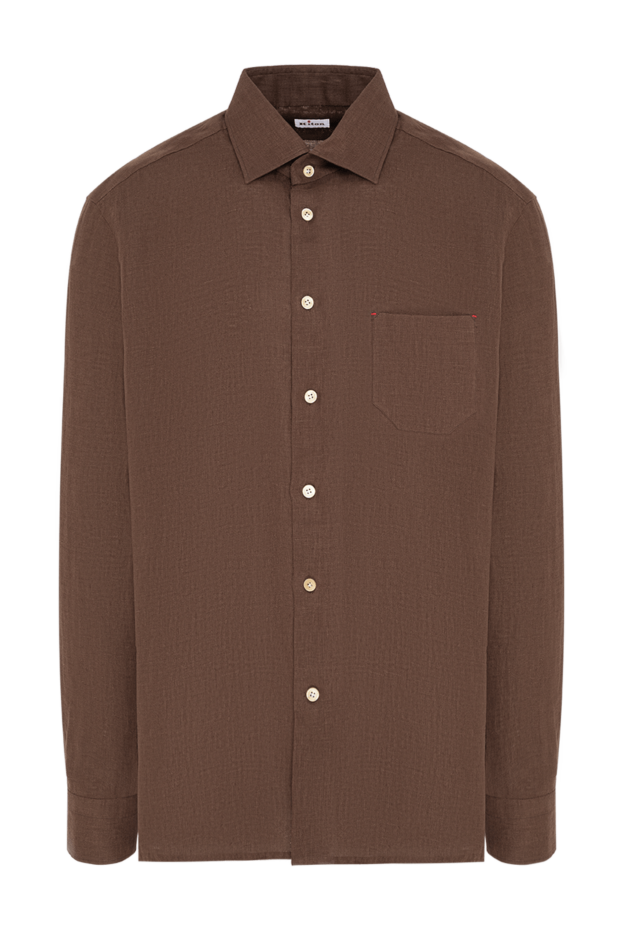 Kiton men's brown linen straight-leg shirt with patch pocket 195864 - photo 1