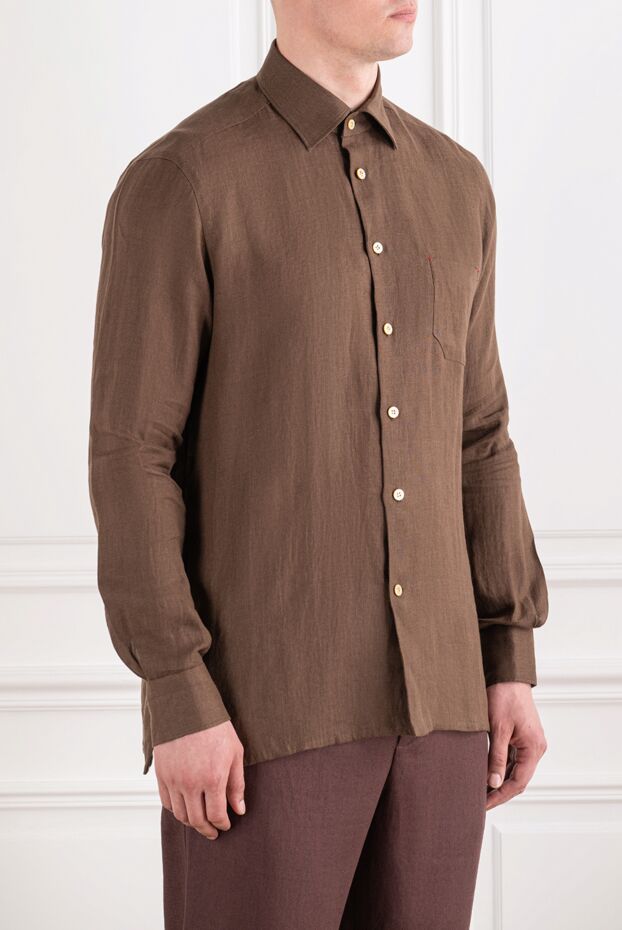 Kiton men's brown linen straight-leg shirt with patch pocket 195864 - photo 3