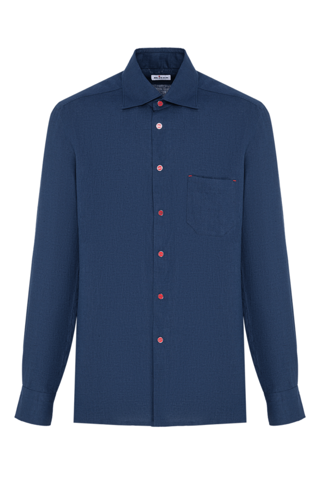 Kiton men's blue straight-cut shirt with contrasting buttons and a pocket 195868 - photo 1