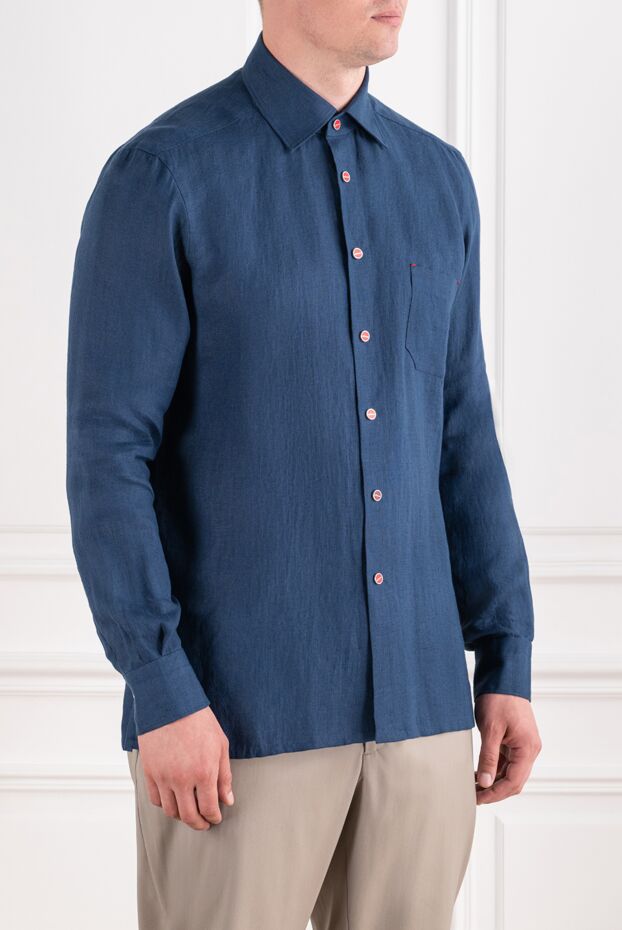 Kiton men's blue straight-cut shirt with contrasting buttons and a pocket 195868 - photo 3