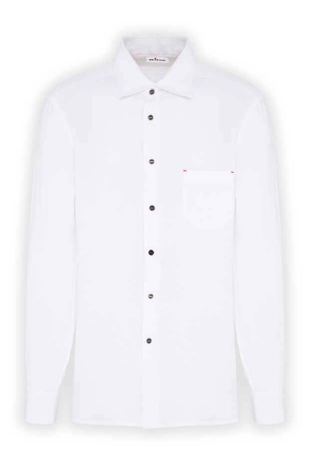 Kiton men's white straight-cut shirt with contrasting buttons and a pocket 195869 - photo 1