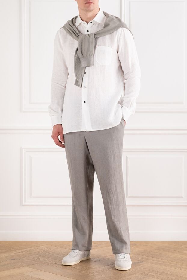 Kiton men's white straight-cut shirt with contrasting buttons and a pocket 195869 - photo 2
