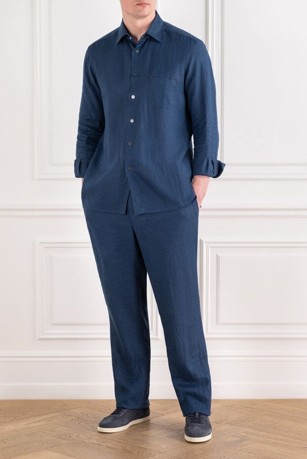 Kiton men's blue straight-cut shirt with metal buttons 195870 - photo 2