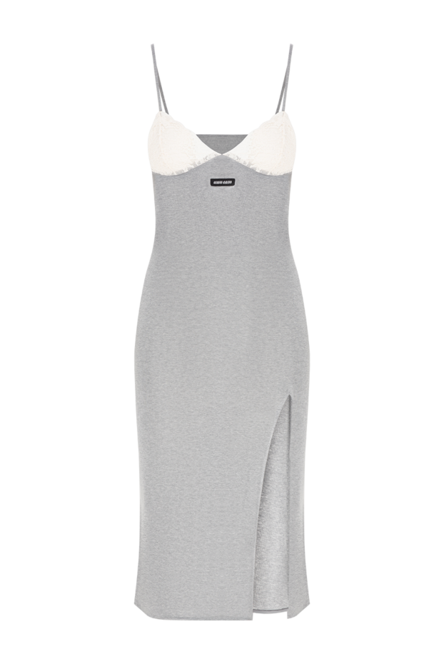 Miu Miu gray knit slip dress with lace bodice and patch 195882 - photo 1