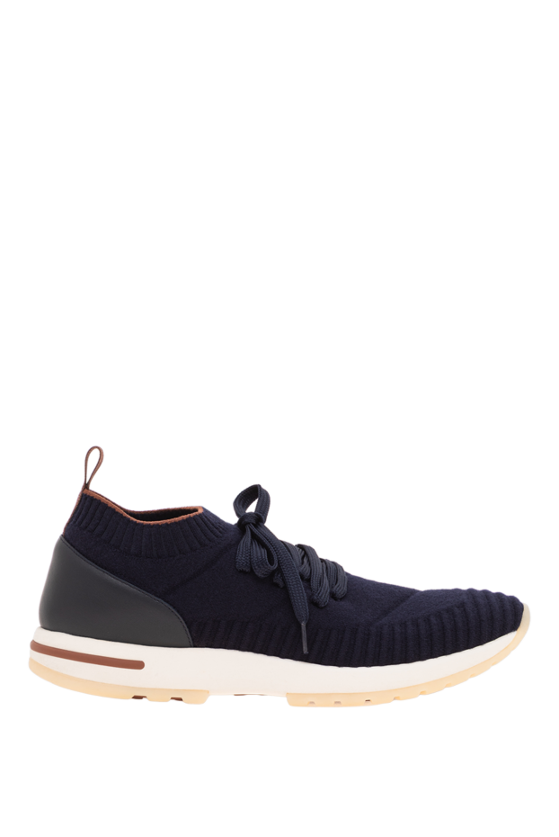 Loro Piana dark blue wool sneakers with a leather heel and laces 195907 - photo 1