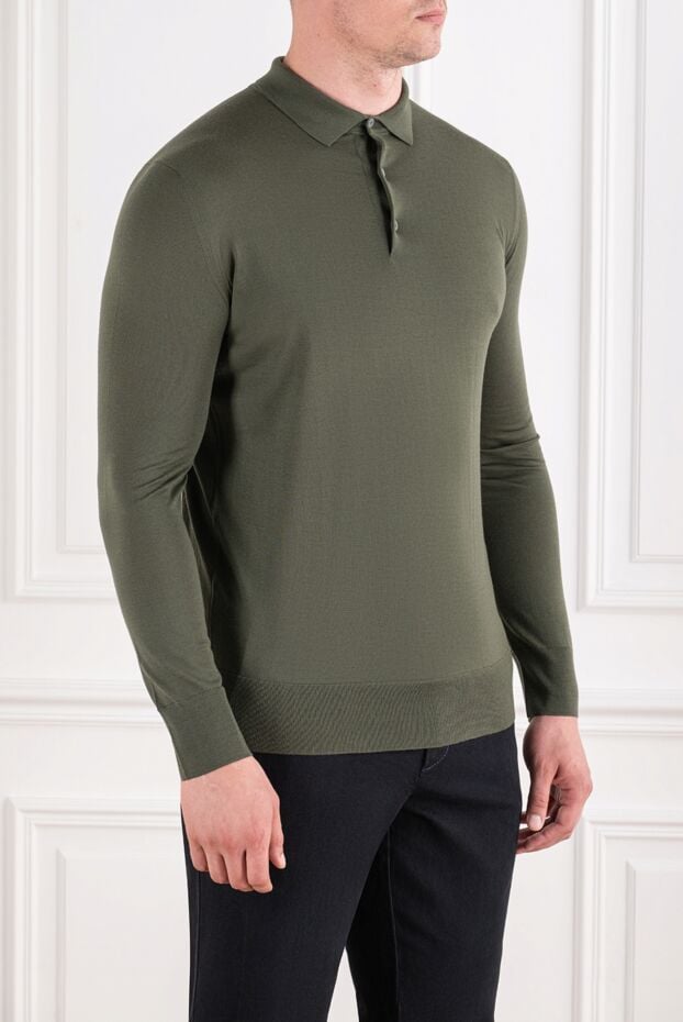 Loro Piana men's olive green long sleeve knit polo shirt 195921 - photo 3