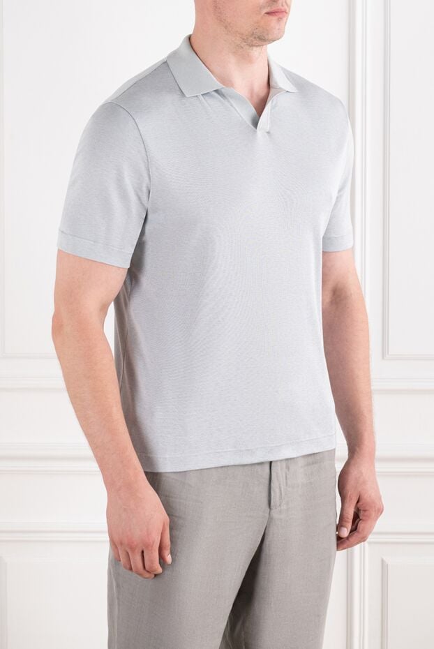 Loro Piana men's light gray knitted polo shirt made of silk and cotton 195932 - photo 3