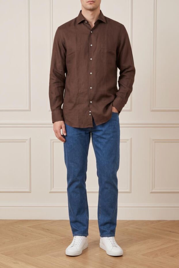 Loro Piana andre classic shirt in cool brown linen 195950 - photo 1