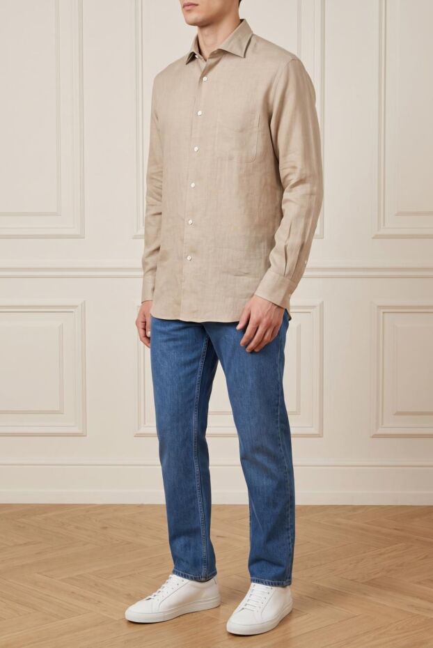 Loro Piana andre men's beige linen straight-fit shirt with patch pocket 195952 - photo 3