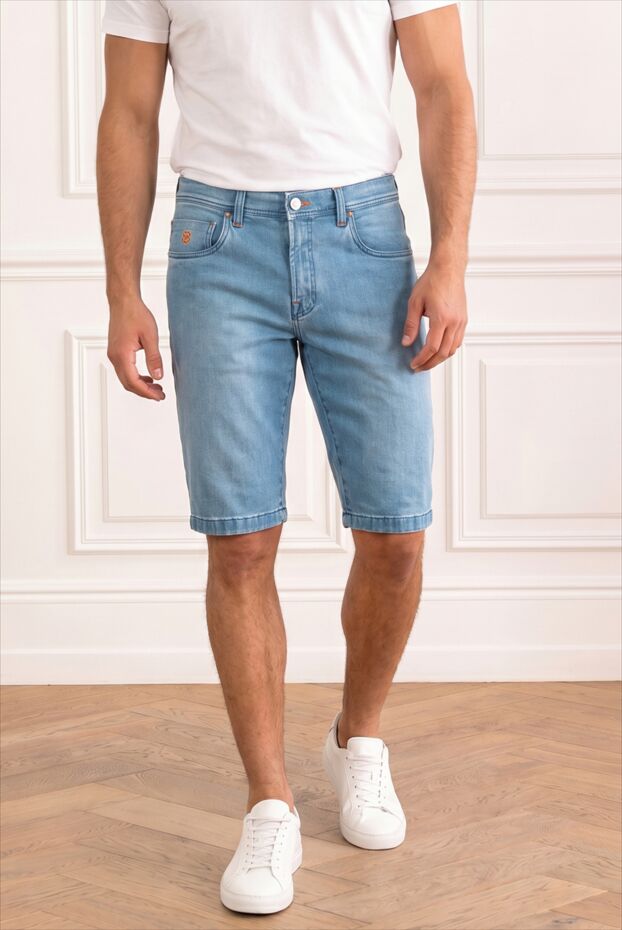 Scissor Scriptor blue japanese denim bermuda shorts with embroidered crest 196091 - photo 1