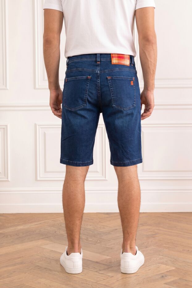 Premium blue denim Bermuda shorts with orange embroidery - photo 2