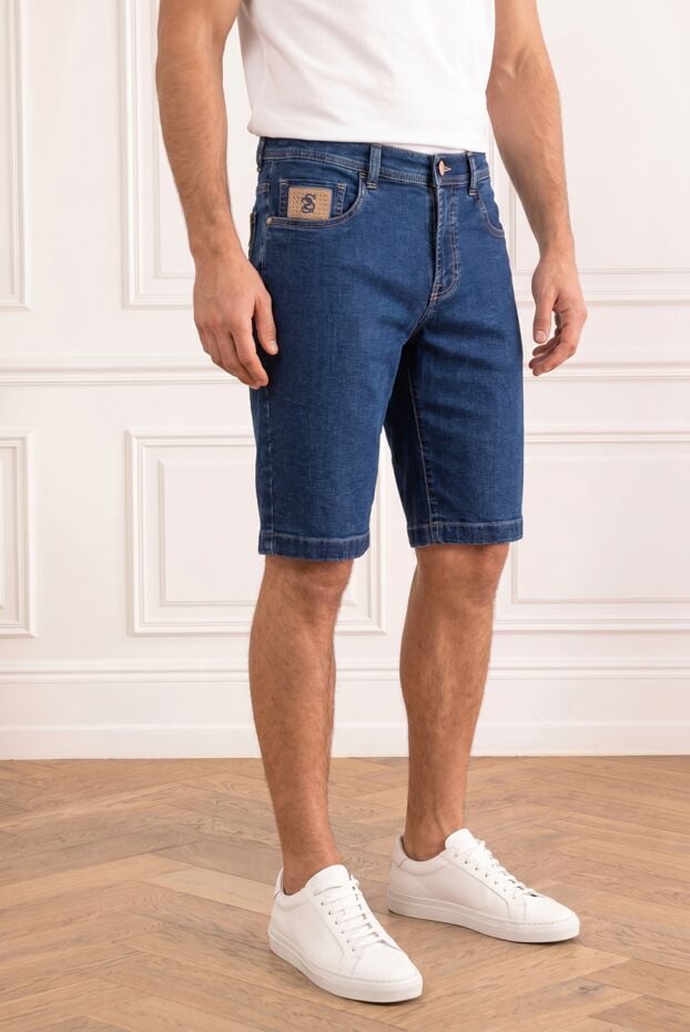 Scissor Scriptor blue denim bermuda shorts with a fabric patch and textured monogram 196168 - photo 1
