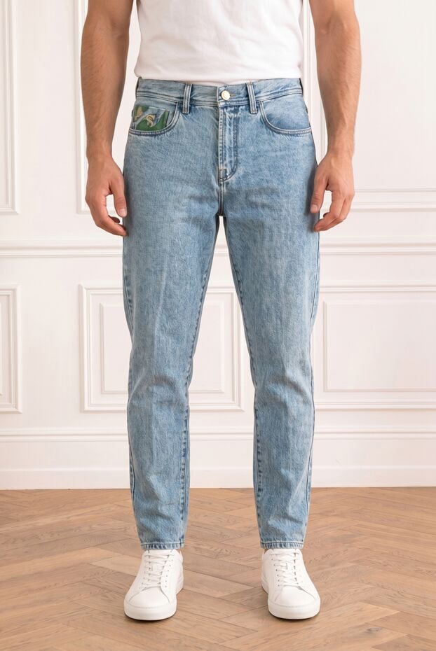 Scissor Scriptor light blue washed jeans with creases and camouflage trim 196216 - photo 1