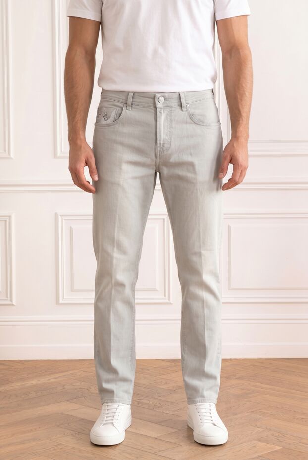 Scissor Scriptor men's light gray tapered jeans with shaped embroidery 196220 - photo 1