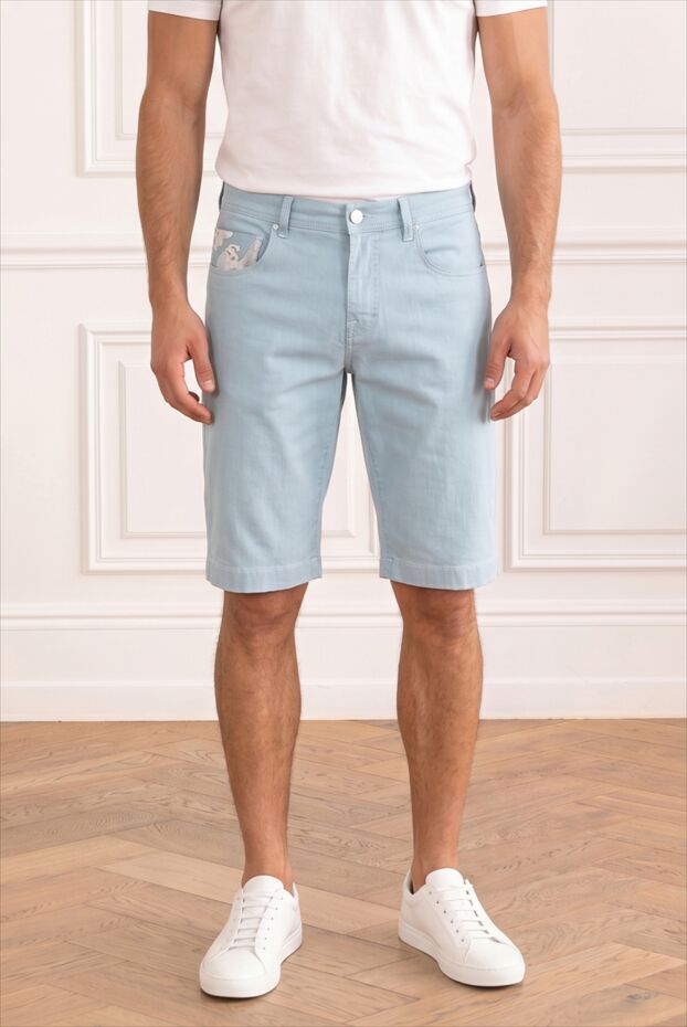 Scissor Scriptor light blue bermuda shorts made of thin denim with a camouflage insert 196223 - photo 1