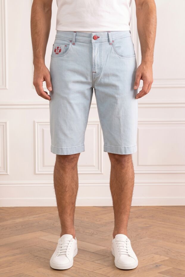 Scissor Scriptor light blue denim bermuda shorts with embroidered red crest 196272 - photo 1