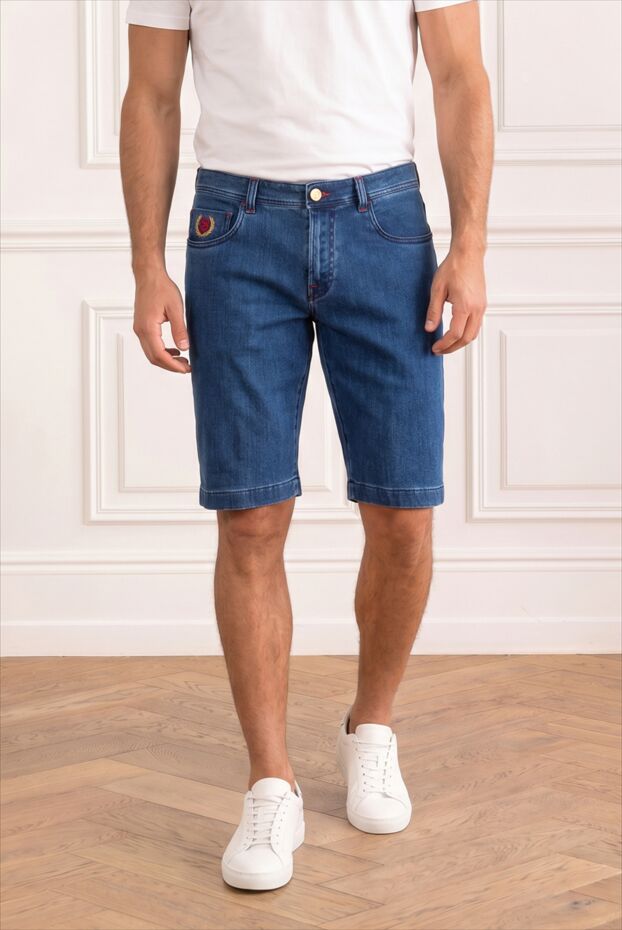 Scissor Scriptor blue denim bermuda shorts with round embroidered logo 196273 - photo 1