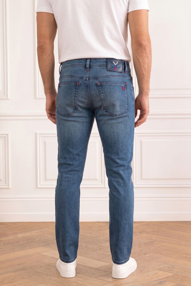 Scissor Scriptor men's blue skinny jeans with red bar tacks and patch 196291 - photo 1