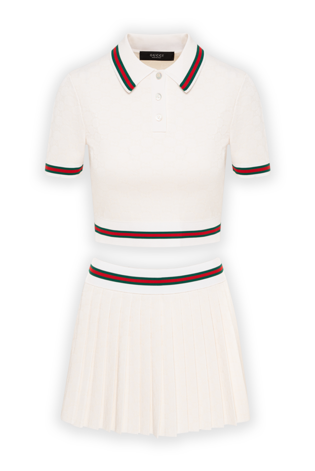 Gucci белый трикотажный костюм из укороченного поло и юбки 196352 - фото 1