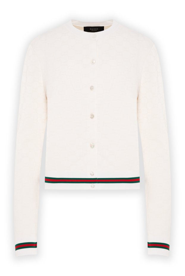 Gucci белый трикотажный кардиган с фирменной лентой web 196353 - фото 1
