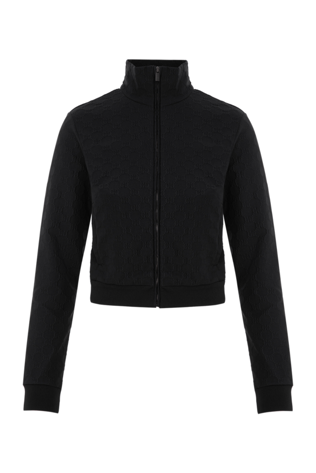 Gucci черная трикотажная укороченная олимпийка с жаккардовым узором gg 196354 - фото 1