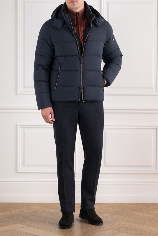 Moorer navy blue down jacket with a detachable, adjustable drawstring hood 196401 - photo 2