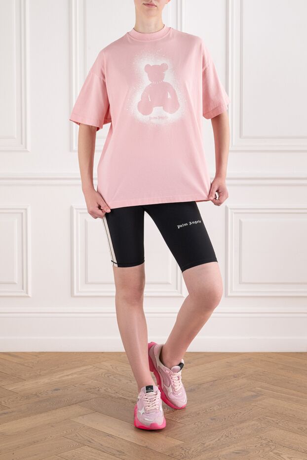 Palm Angels pink cotton oversized t-shirt with bear spray print 196408 - photo 2
