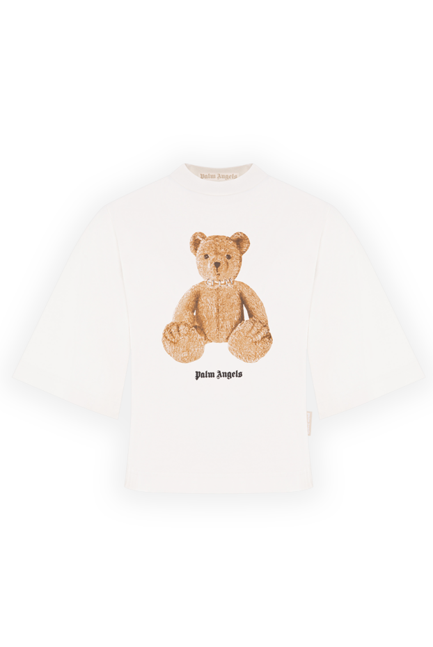 Palm Angels white cotton cropped t-shirt with iconic teddy bear print 196411 - photo 1