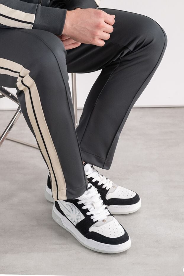 Palm Angels black and white leather palm tree sneakers with a quilted palm tree applique 196434 - photo 2